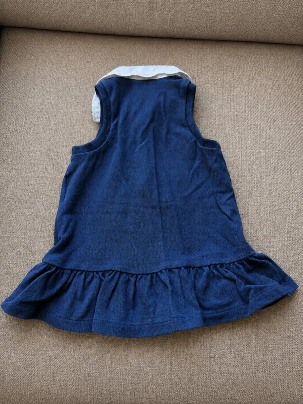 Ralph Lauren Baby Girls Navy Polo Dress Eyelet Collar 6M Ruffle Hem